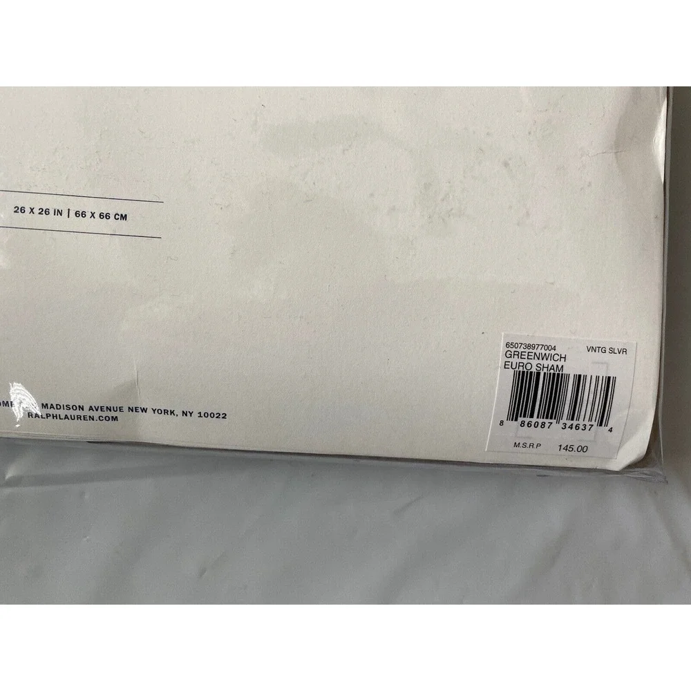 Ralph Lauren home Greenwich 300 Thread Count Sateen Euro Sham Vintage‎ Silver